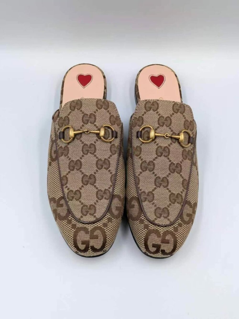 Gucci Monogram Jumbo GG Malaga Princetown Slippers Camel Ebony Beige EU37 475094 - Picture 2 of 13